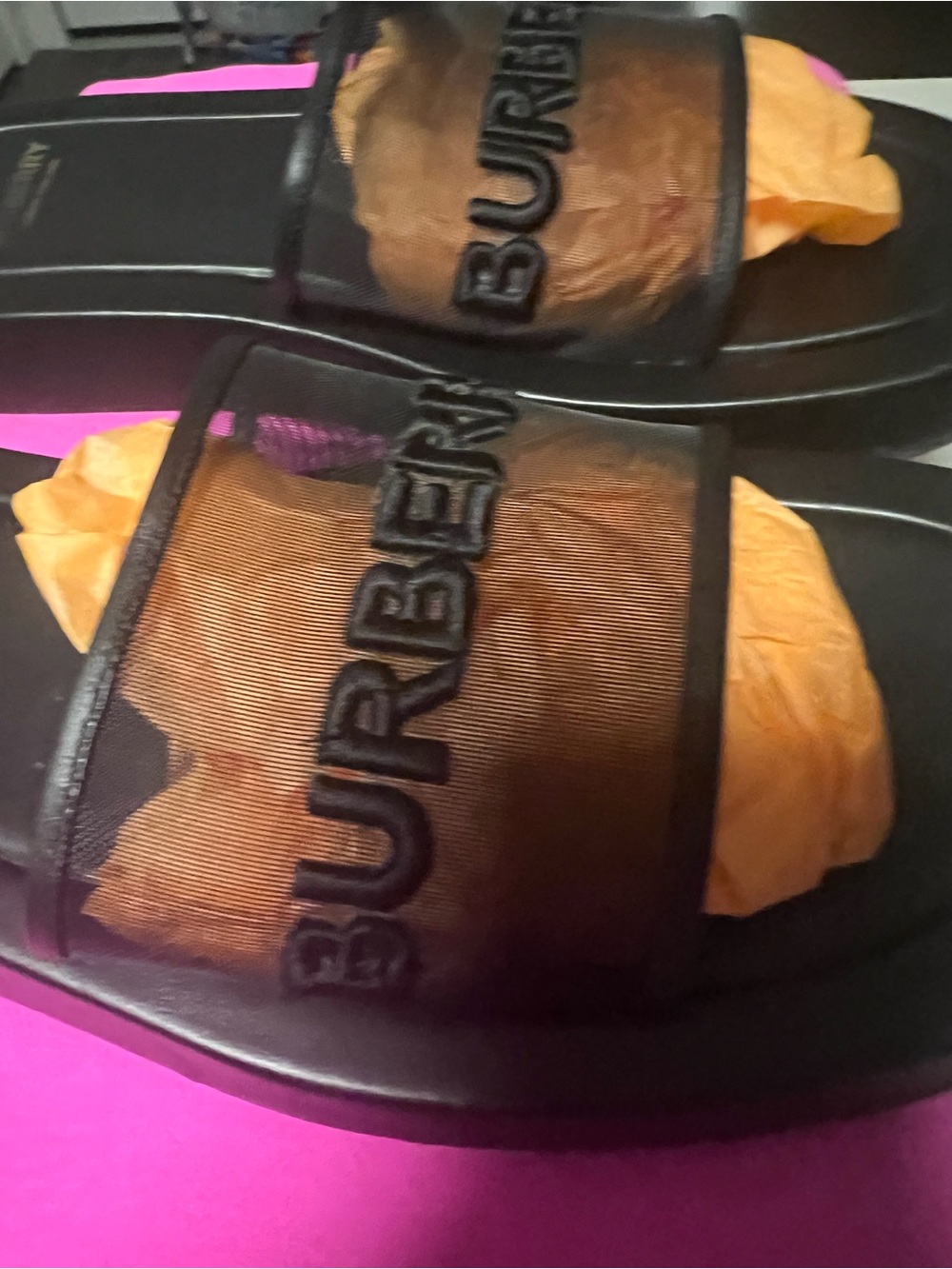 AUTHENTIC BURBERRY Black Mesh Logo Slide Sandal. - Picture 4 of 14